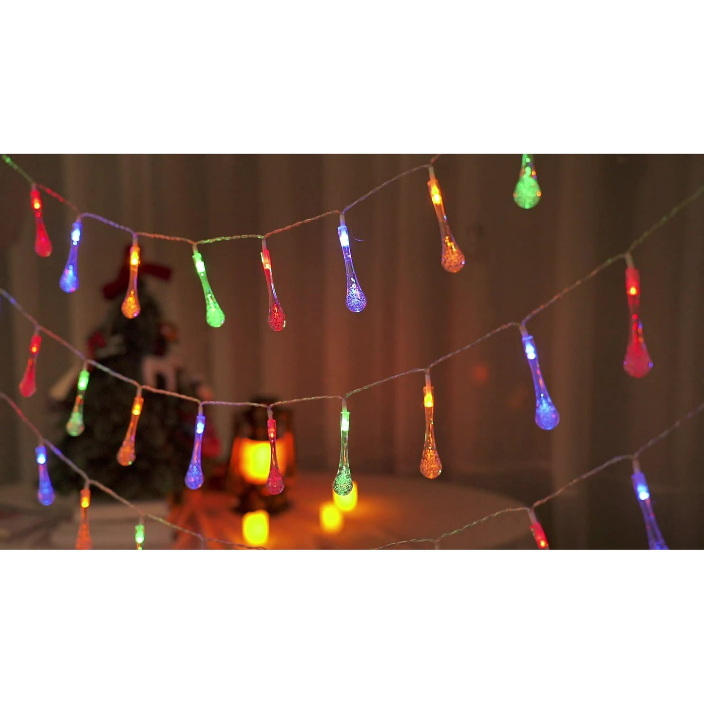 Solar String Lights Outdoor Waterproof, Waterdrop Colorful Fairy Lights with 8 Modes, Solor Christmas Lights