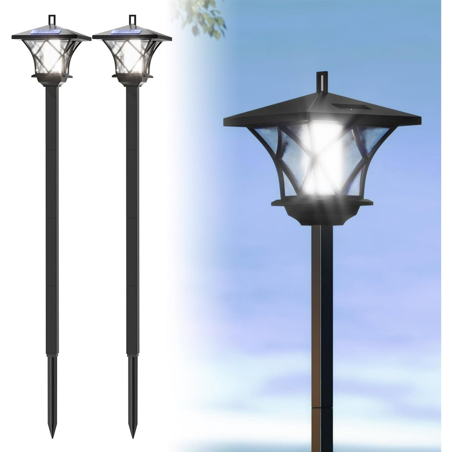 59-Inch Classic Black Aluminum Outdoor Solar Lamp Post-1pc