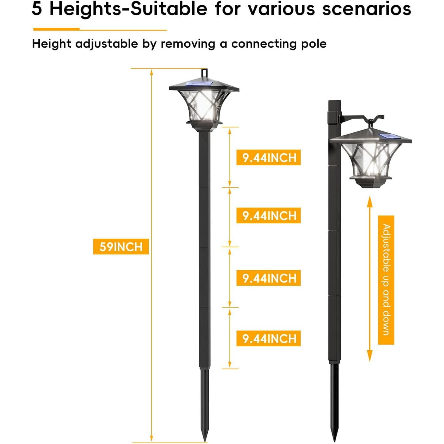 59-Inch Classic Black Aluminum Outdoor Solar Lamp Post-1pc