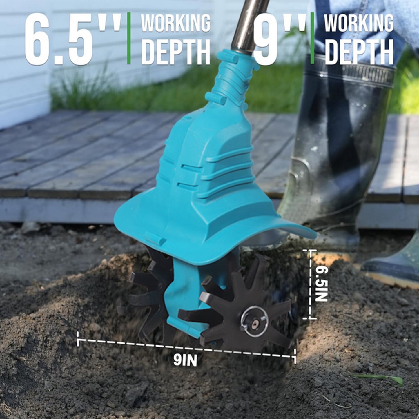 Cordless Tiller Cultivator, 21V Electric Garden Tiller 9In Tilling Width and 6.5In Depth Garden Rototiller for Lawn Gardening Soil Cultivation