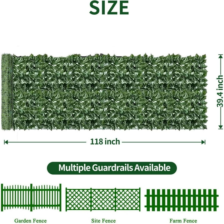 40"x118" Artificial Ivy Privacy Fence Screen Durable UV-Anti Fake Leaves Suitable for Indoor Outdoor Garden