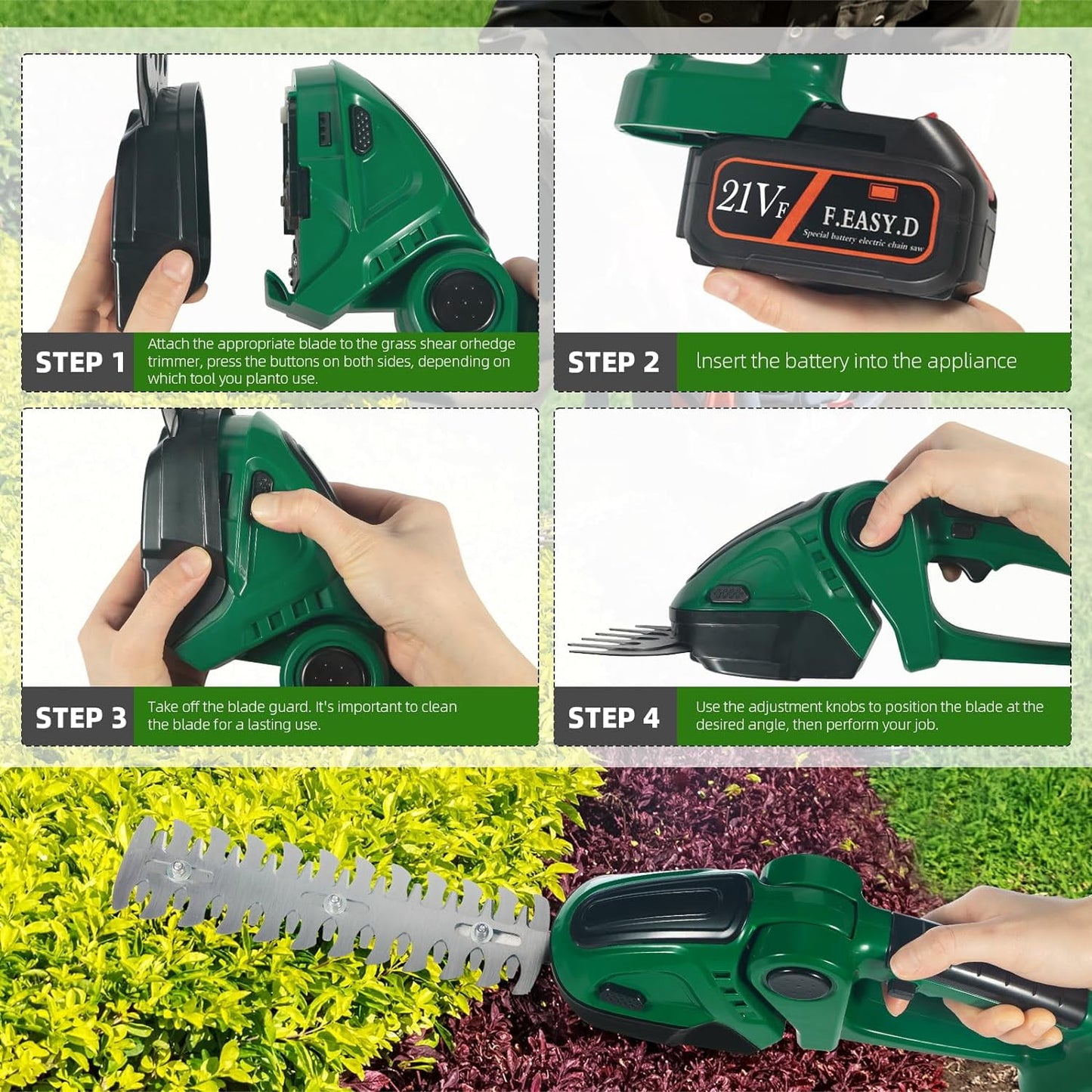 Powerful Electric Grass Shears Cordless Handheld Trimmer 21V, 2 Rechargeable Batteries Perfect for Garden Lawn
