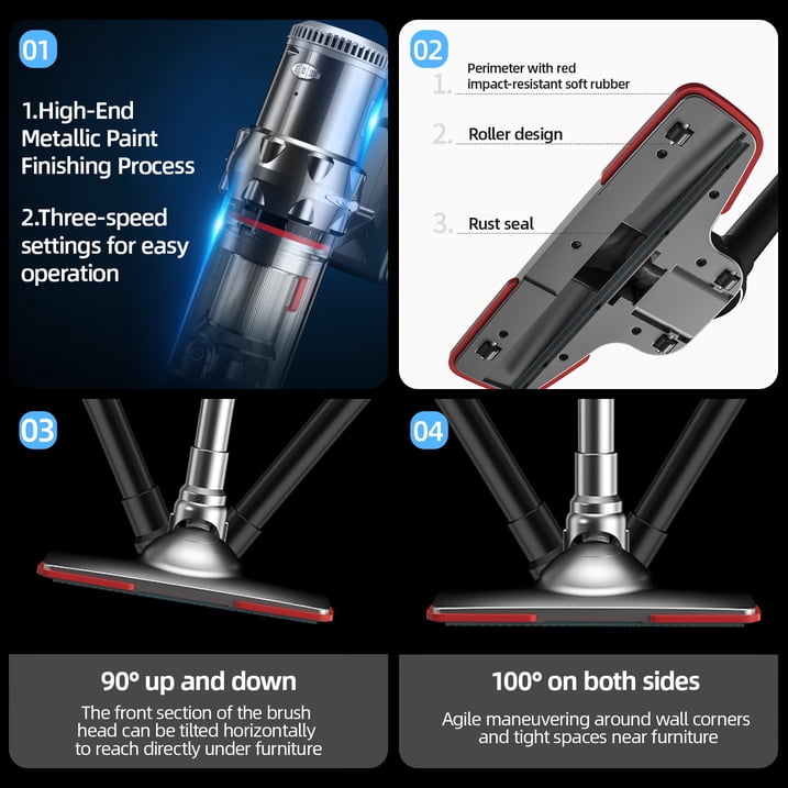 Cordless Vacuum Cleaner, 15KPA 40Mins 22000mAh 10-in-1 Stick Vacuum Cleaners with 3 Suction Speeds, 1.3L Large Dust Bin, Lightweight Vacuum for Pet Hair, Hardwood Floor & Carpet
