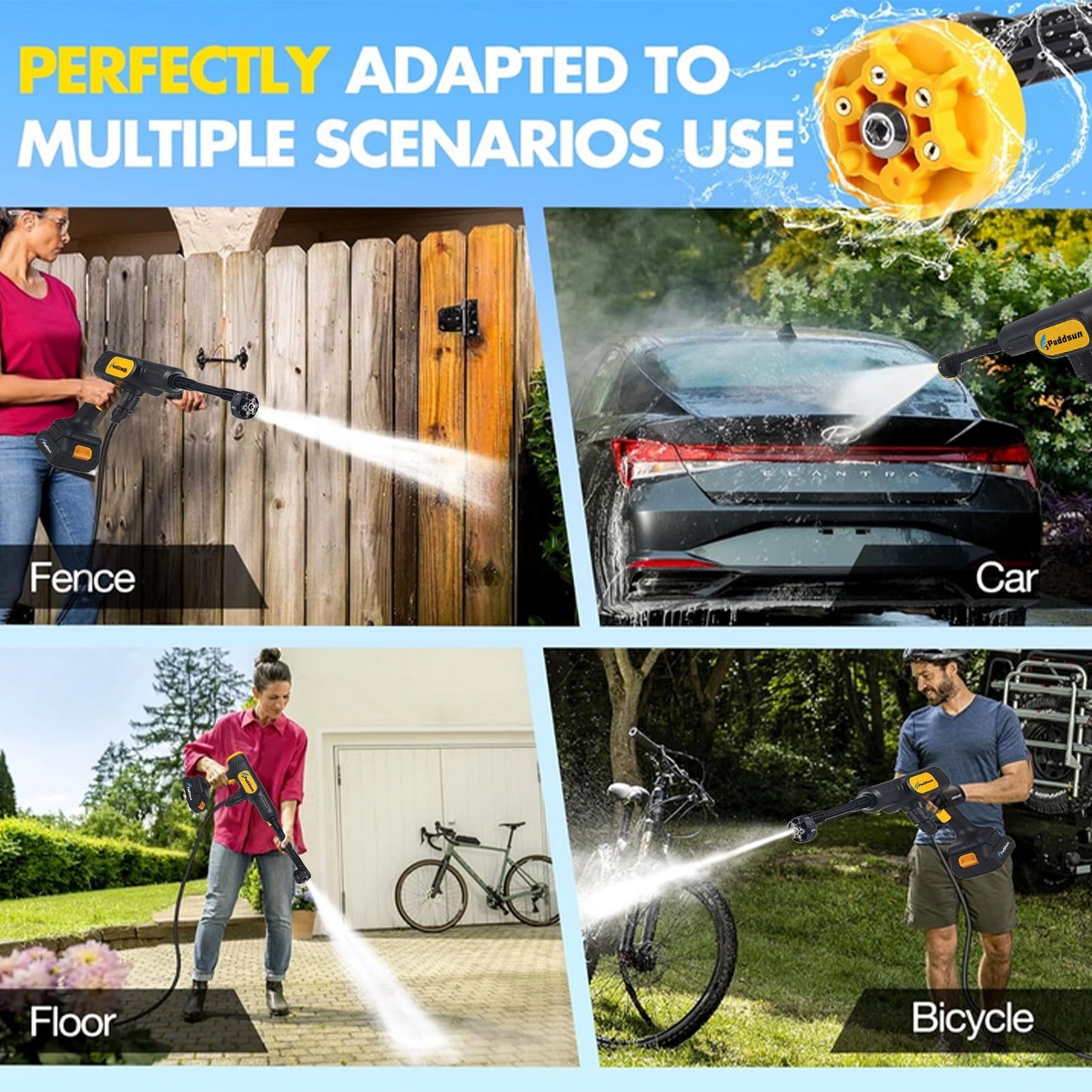 Cordless Pressure Washer, 870PSI 21V Portable Pressure Washer 6-in-1 Nozzle Handheld Car Washer Power Cleaner for Car Patio Floor