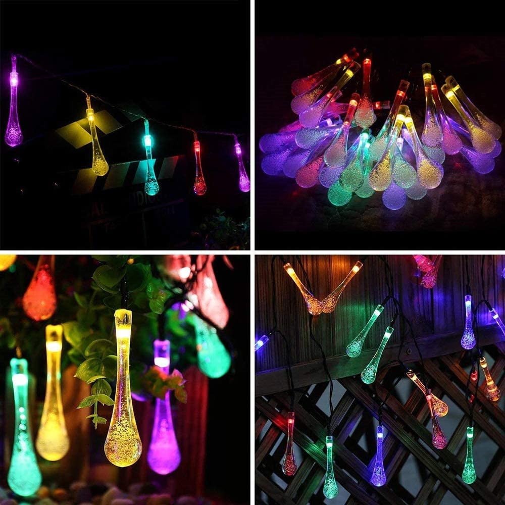 Solar String Lights Outdoor Waterproof, Waterdrop Colorful Fairy Lights with 8 Modes, Solor Christmas Lights