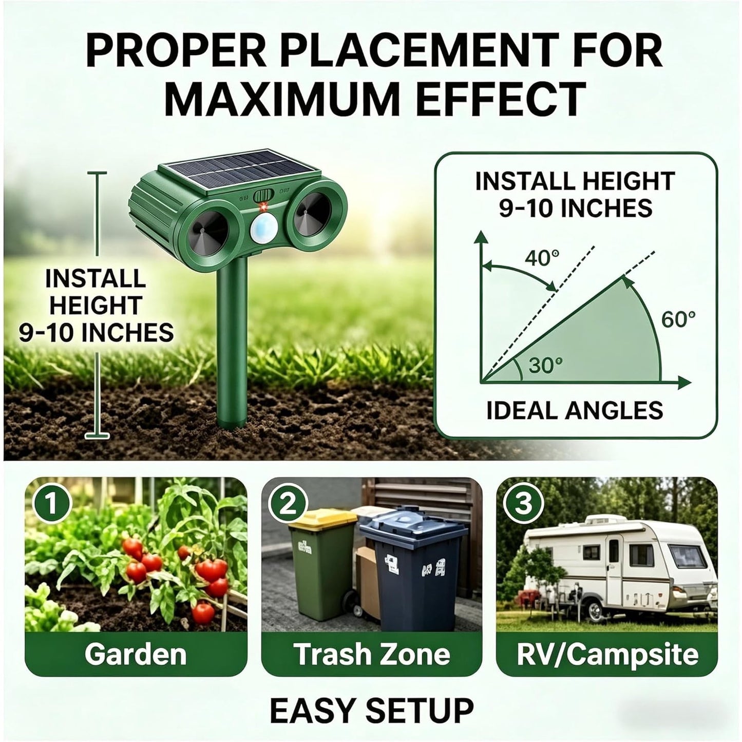 Solar Ultrasonic Animal Repellent, 2Pack Outdoor Cat Deterrent Deer Repellent Devices Waterproof with Motion Sensor Repels Squirrel,Dog,Raccoon,Skunk,Rabbit Yard Garden