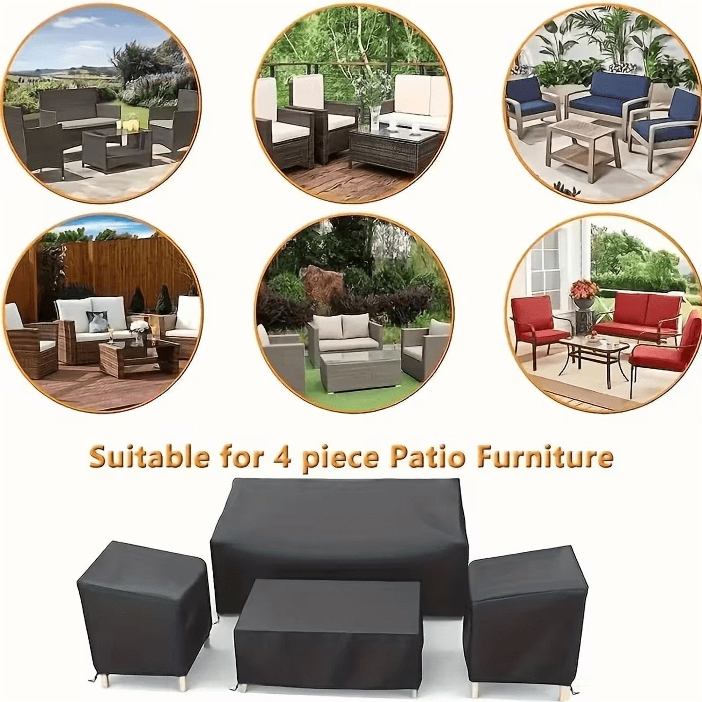 Paddsun Outdoor Furniture Cover, Waterproof 4 Piece Patio Furniture Set Cover Windproof for Outside Couch Lawn Chairs Coffee Table