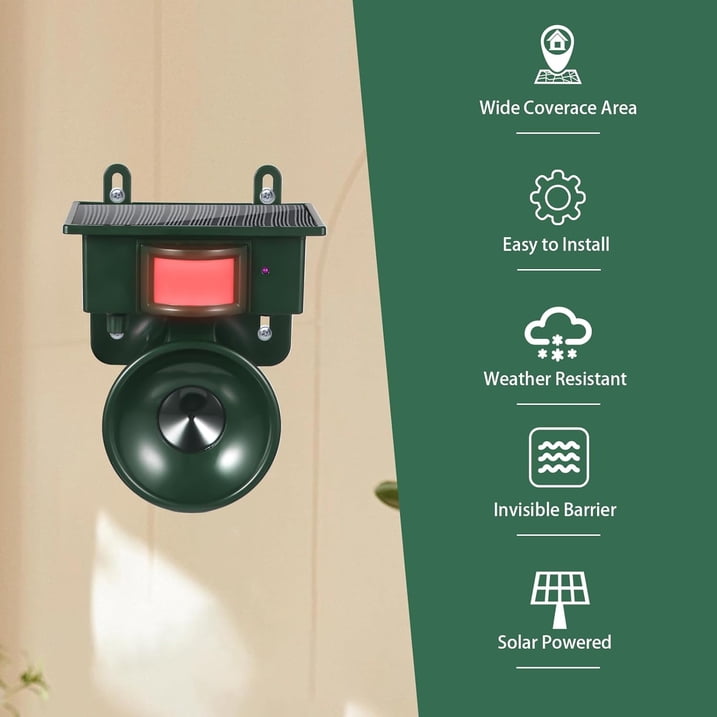 Solar Ultrasonic Bird Repeller Outdoor, Woodpecker Deterrent for House & Pigeon Repellent Devices Motion Activated Waterproof Animal Deterrent with Frequency Swapping for Garden Patio
