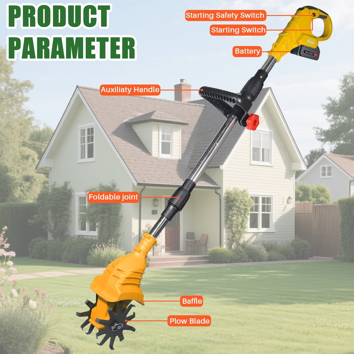 Cordless Tiller Cultivator, 21V Electric Garden Tiller 20 Steel Tines Garden Rototiller for Lawn Gardening Soil Cultivation