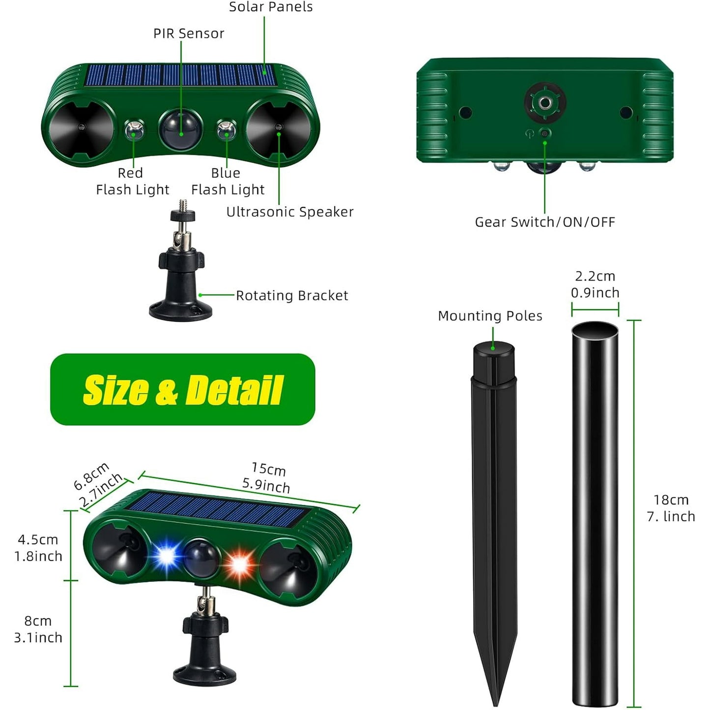 Paddsun Solar Animal Repeller,Ultrasonic Animal Repellent Deer Repellent Devices with LED Flashing Light to Squirrel Rabbit Raccoon for Garden