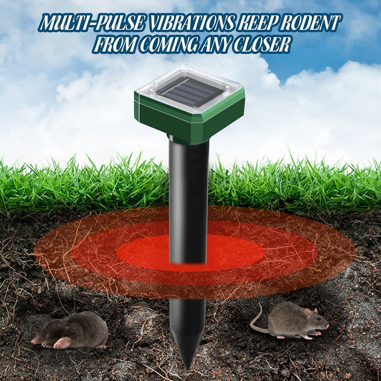 8 PCS Mole Repellent Solar Powered 8 Pack, Waterproof Vole Chipmunk Outdoor, Gopher Ultrasonic for Lawn Garden, Groundhog Repeller, Snake