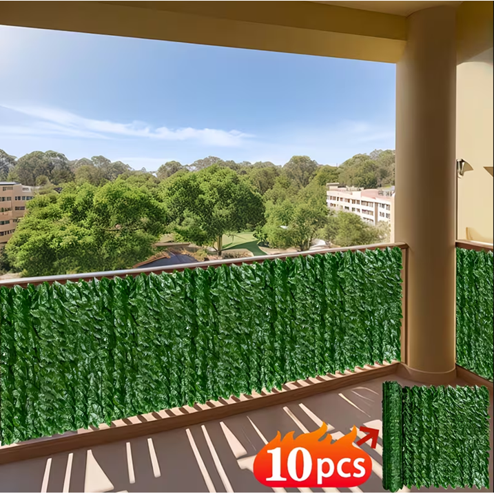 Artificial Ivy Privacy Fence Screen, 10pcs 20"x20" Faux Pothos Leaf Wall Panels, 27 Sq.Ft Coverage Greenery Backdrop for Outdoor Patio Balcony Decor