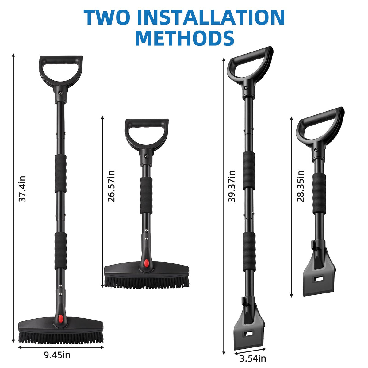 37" Detachable Car Snow Shovel & Ice Scraper Combo, 360° Rotating Snow Broom with Scratch-Free Nylon Bristles & Warm Foam Grip for Car Truck SUV