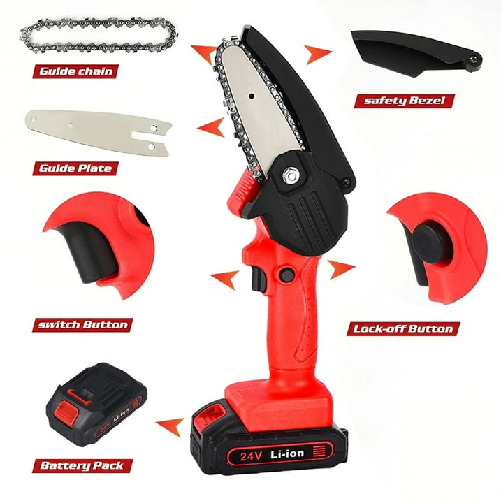 6" Mini Chainsaw Cordless, 24V Handheld Electric Chain Saw with 2 Battery for Tree Trimming