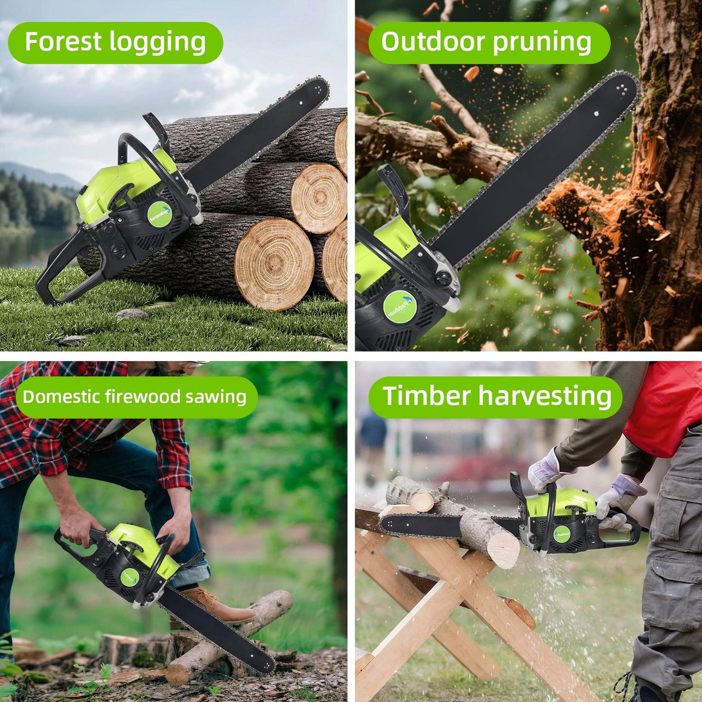 58CC Gas Powered Chainsaw, 18 in Bars Automatic Chain Oiler Quick Start Gasoline Chain Saws for Wood Cutting Chainsaw