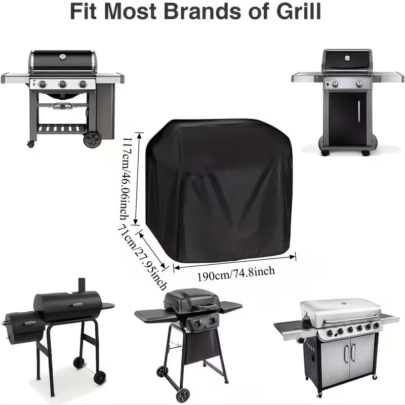BBQ Grill Cover, 75 Inch Heavy Duty Waterproof Outdoor Barbecue Grill Protector, Weather Resistant 500D Polyester with Windproof Drawstring, Black