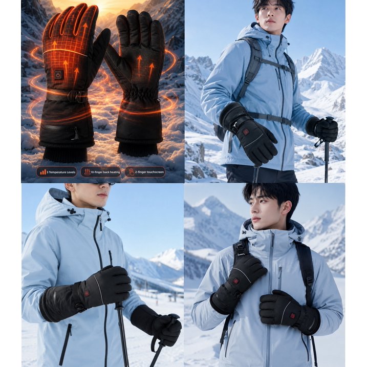Heated Gloves for Men Women, 3 Heat Levels Battery Powered Warm Gloves Touchscreen Water Resistant Electric Heating Gloves