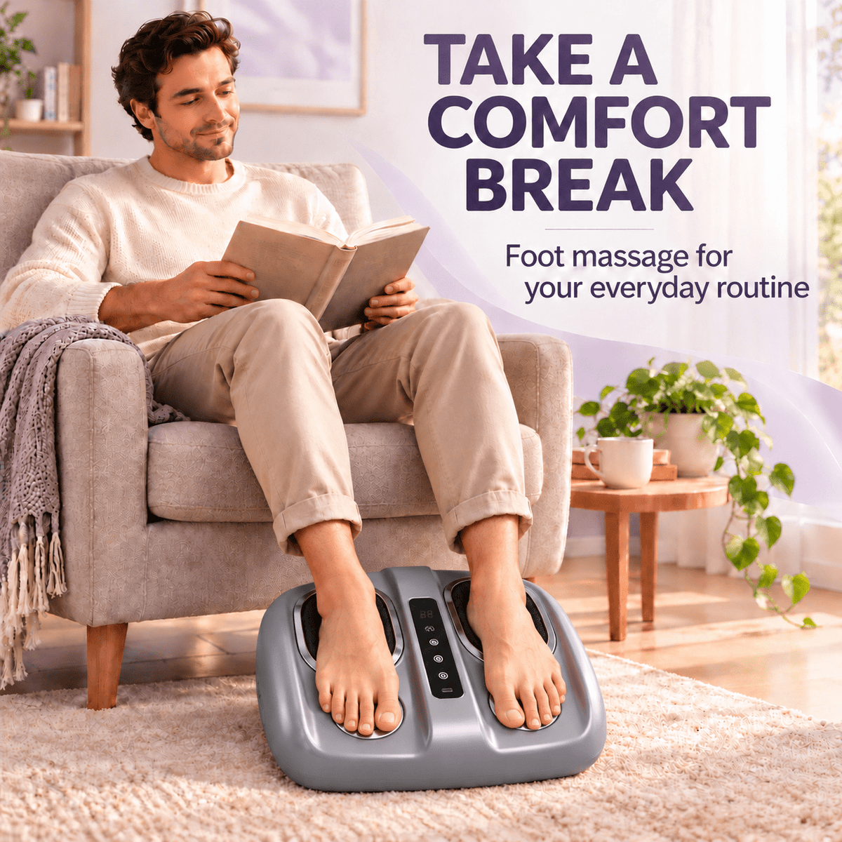 Electric Foot Massager with Heat, 6D Deep Kneading Cordless Massager Machine for Feet Sole Relaxation