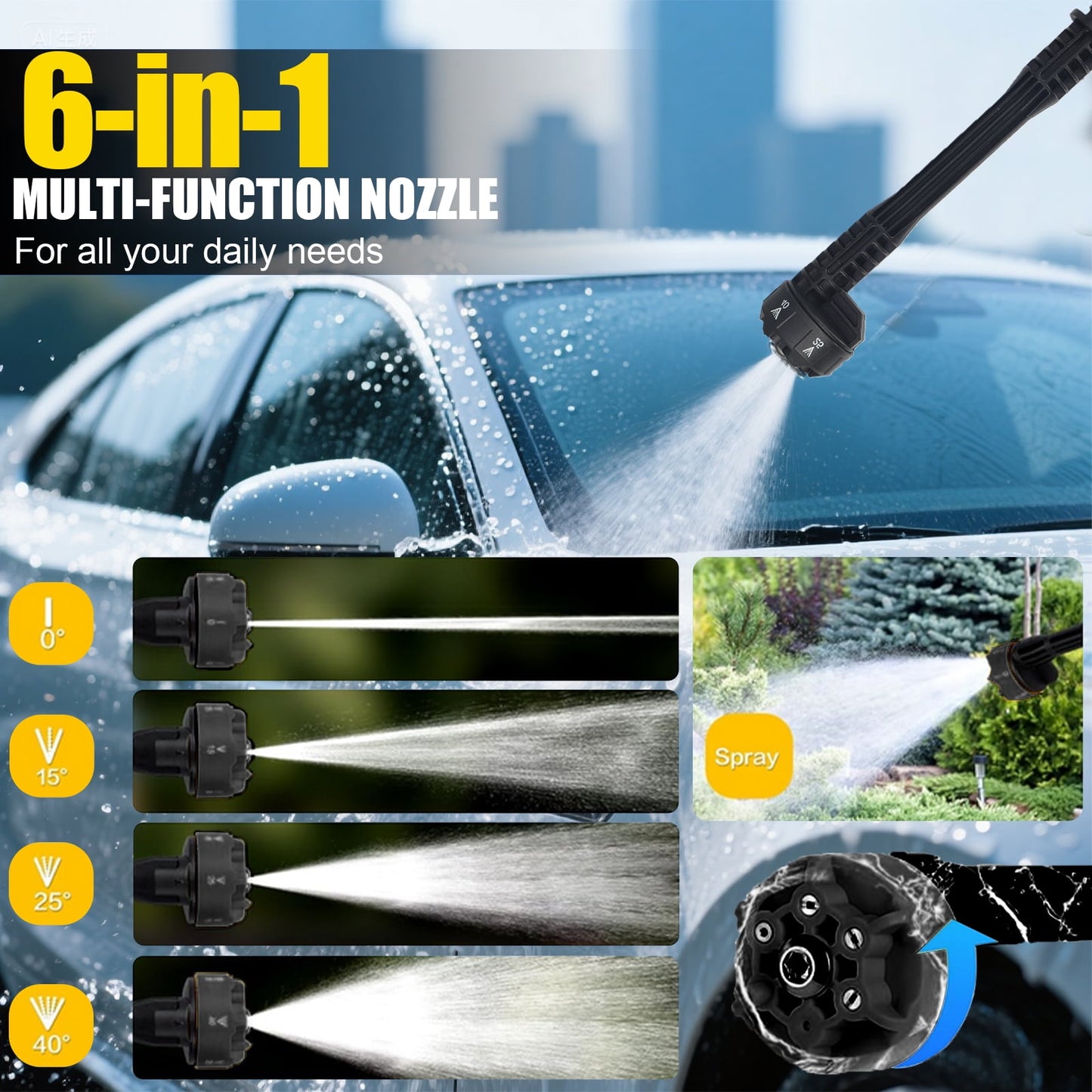 Cordless Pressure Washer, 870PSI 21V Portable Pressure Washer 6-in-1 Nozzle Handheld Car Washer Power Cleaner for Car Patio Floor