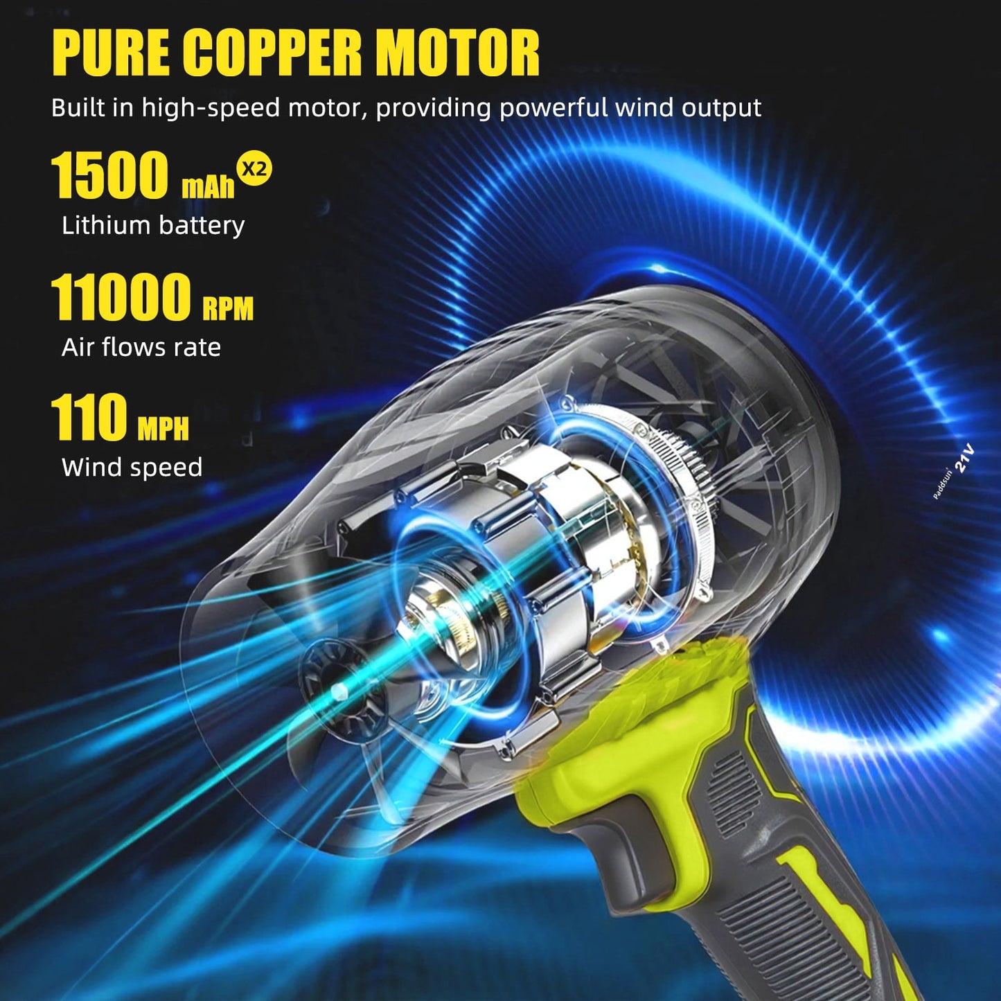 Leaf Blower, 21V Cordless Electric with Extended Nozzle Handheld Blower for Patio Cleaning Blowing Leaves and Dust, Green
