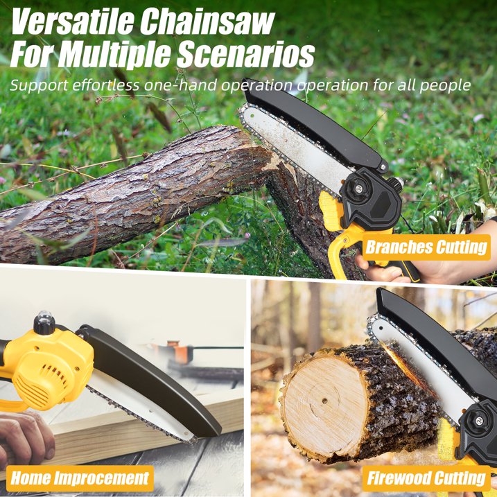 Mini Chainsaw, 6 Inch 21V Cordless Electric Chainsaw Portable Handheld with 2 Batteries 2 Chains