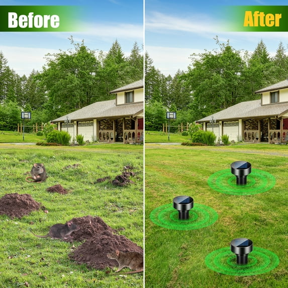 Paddsun Mole Repellent, 8 Pack Solar Powered Vole Repellent Outdoor Gopher Repellent Ultrasonic for Lawn Garden Waterproof Mole Deterrent