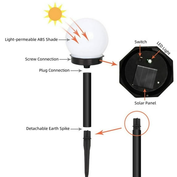 Jinyi Solar Globe Light, 6 Pack Cool White Solar LED Globe Powered Garden Light Waterproof for Yard Patio Walkway Landscape In-Ground Spike Pathway