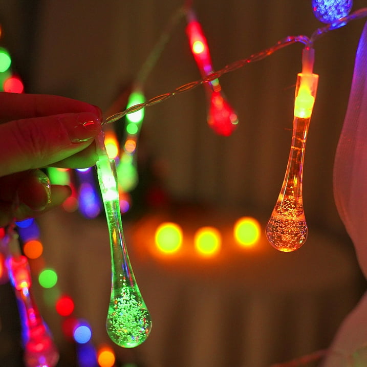 Solar String Lights Outdoor Waterproof, Waterdrop Colorful Fairy Lights with 8 Modes, Solor Christmas Lights