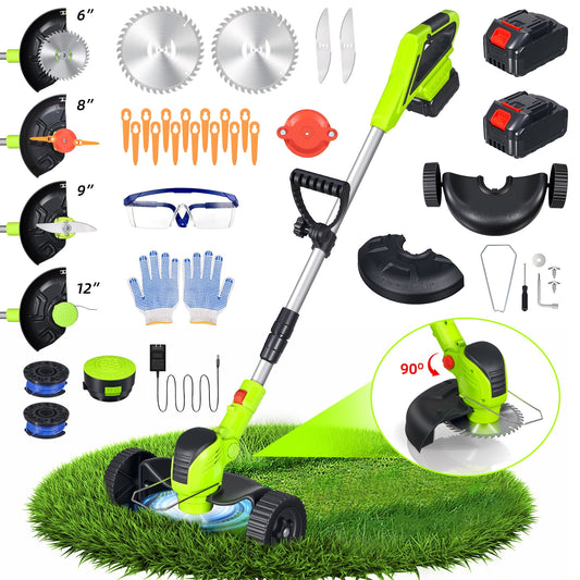 Paddsun Weed Eaters, Electric Cordless Weed Wacker 24V String Trimmer with 8 inch Blades Electric Weed Eater with Grass Cutter Spool Line