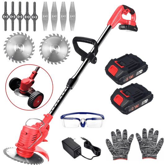 Electric Weed Eater, Cordless with Wheels 21V Portable 4-in-1 Grass Trimmer Edger