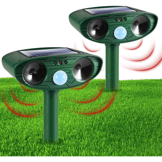 2 Pack Solar Animal Repeller Ultrasonic Animal Repellent Outdoor with Motion Sensor Flashing Light Waterproof Animal Deterrent for Garden Yard
