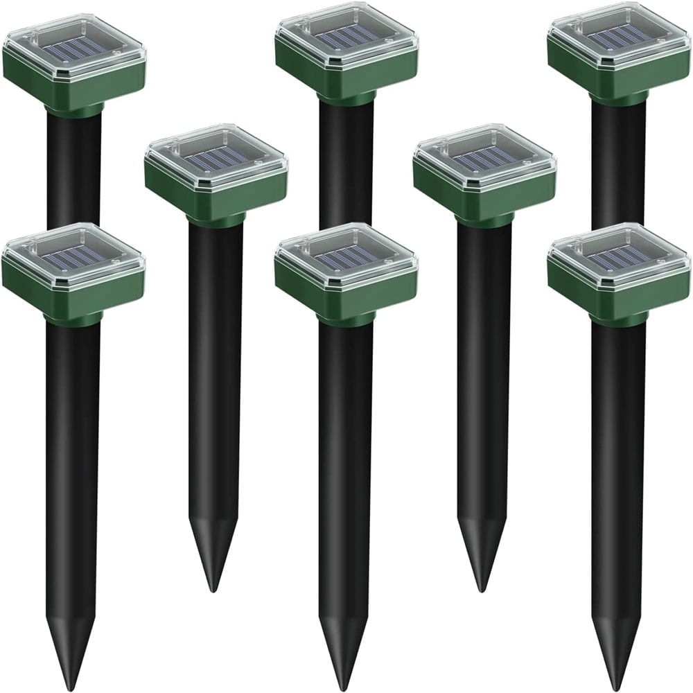 8 PCS Mole Repellent Solar Powered 8 Pack, Waterproof Vole Chipmunk Outdoor, Gopher Ultrasonic for Lawn Garden, Groundhog Repeller, Snake