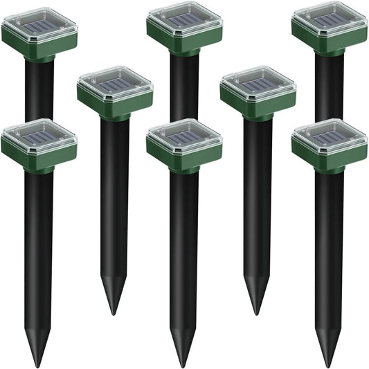 8 PCS Mole Repellent Solar Powered 8 Pack, Waterproof Vole Chipmunk Outdoor, Gopher Ultrasonic for Lawn Garden, Groundhog Repeller, Snake