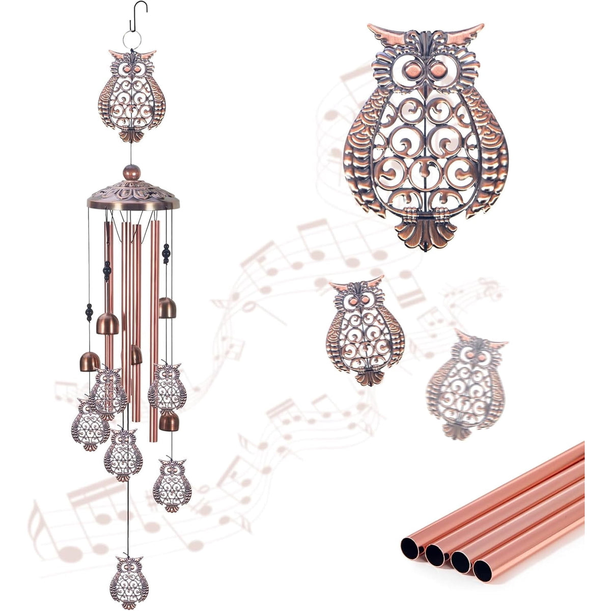 Owl Wind Chimes Metal Outdoor/Indoor Chime Garden Decor