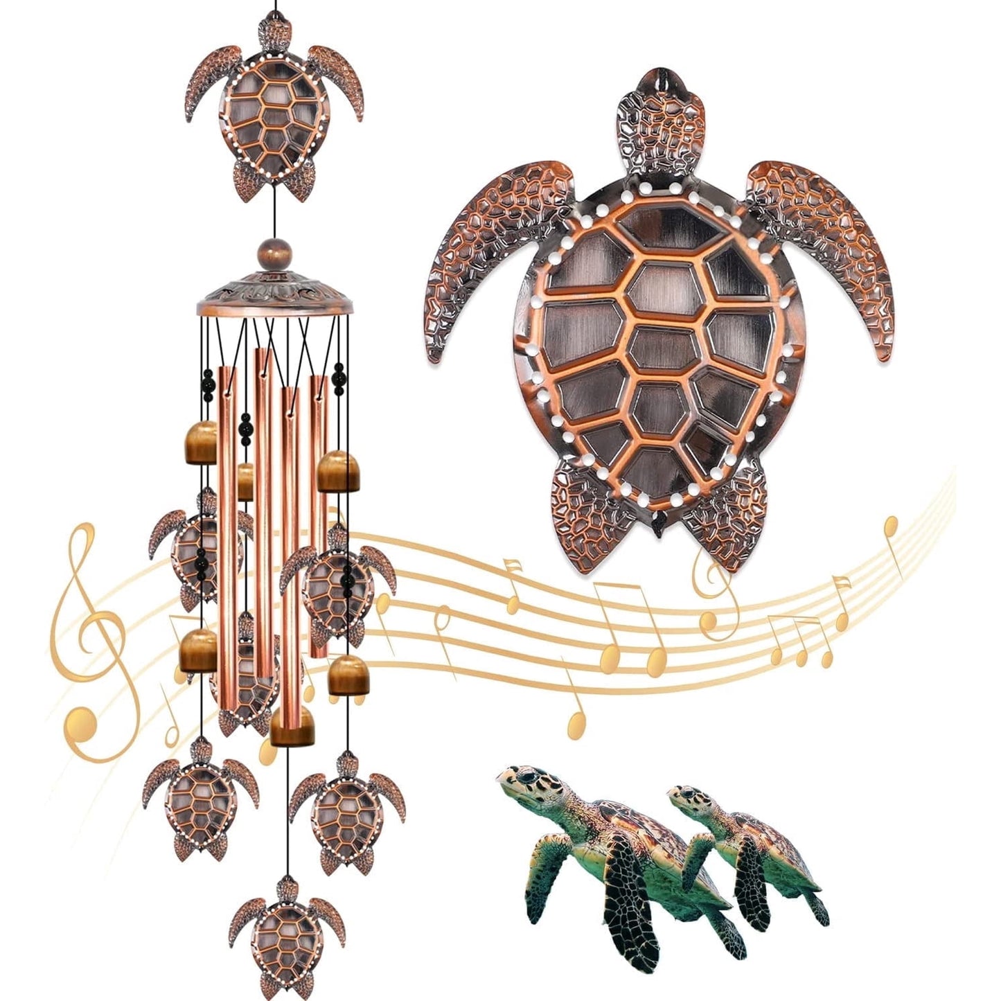 Sea Turtle Wind Chimes,Decorative Wind Chimes for Outdoor,with S Hook for Patio Garden Decor