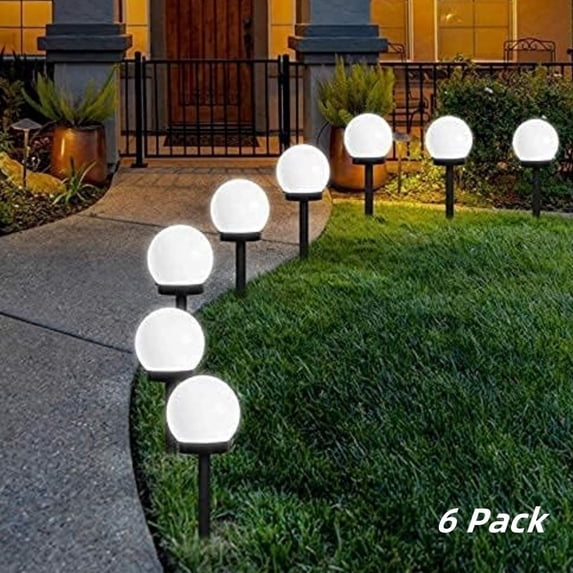 Jinyi Solar Globe Light, 6 Pack Cool White Solar LED Globe Powered Garden Light Waterproof for Yard Patio Walkway Landscape In-Ground Spike Pathway