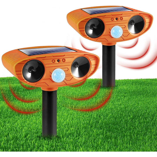 Motion Detection LED Light 2-Pack Solar Ultrasonic Animal Repeller Cat Squirrel Raccoon Deer Mouse Fox Wateproof