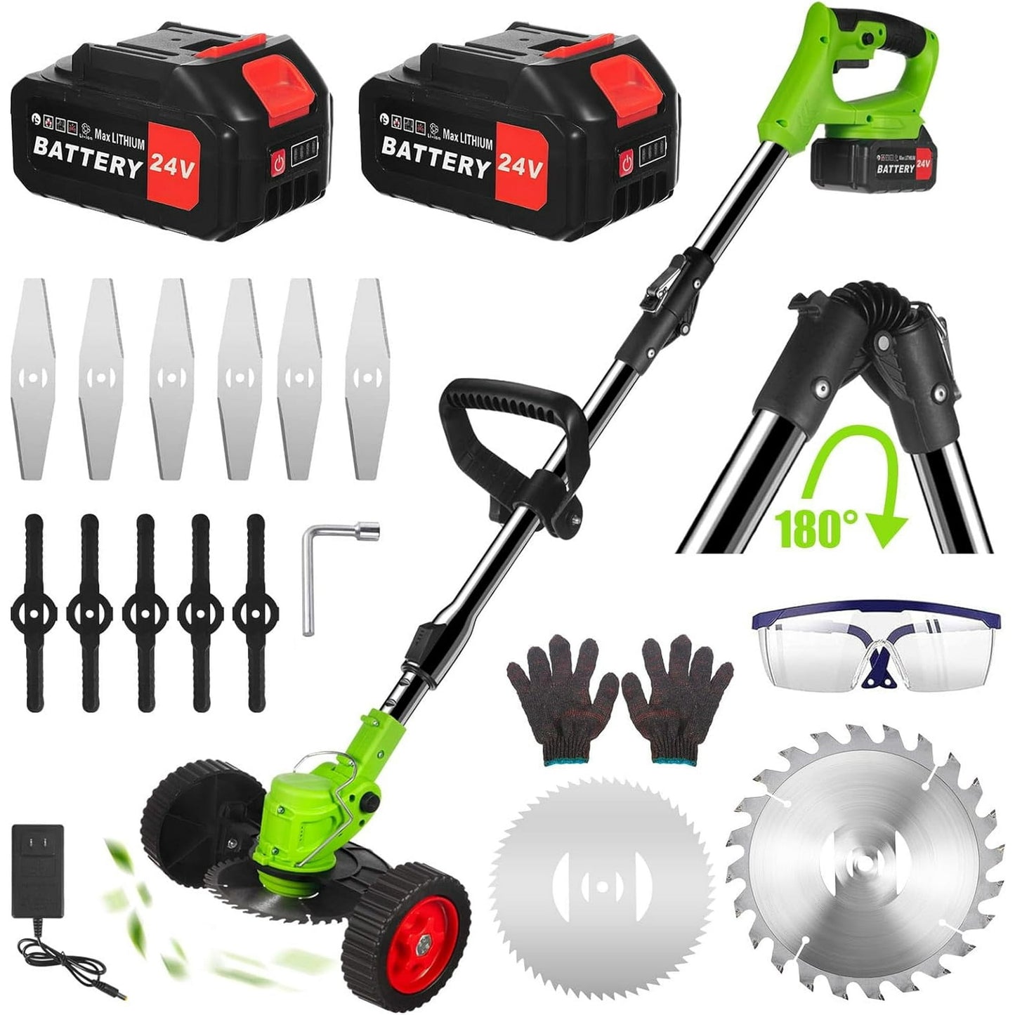 Foldable Brush Cutter Cordless Weed Wacker Electric Weed Eater with 2 Large Capacity Batteries &13 Blade for Lawn Garden Yard