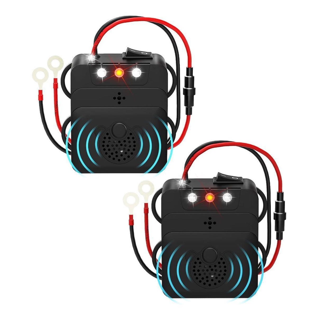 2 Pack Under Hood Ultrasonic Rodent Repellent, Mouse Deterrent with LED Strobe Lights, Humane Mouse Blocker Get Rid of Mice for Truck Cars Garage Basement