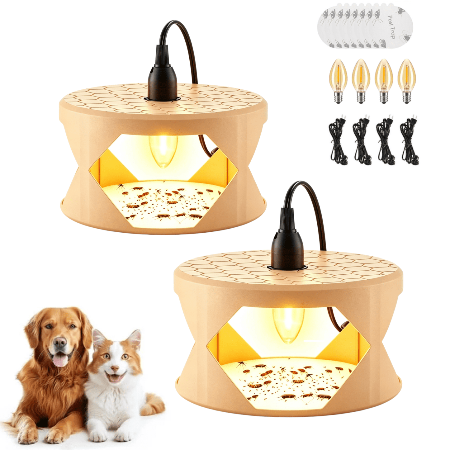 2-Pack Indoor Flea Traps with Sticky Refills and Light Bulbs, Home Pest Control