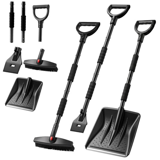 37" Detachable Car Snow Shovel & Ice Scraper Combo, 360° Rotating Snow Broom with Scratch-Free Nylon Bristles & Warm Foam Grip for Car Truck SUV