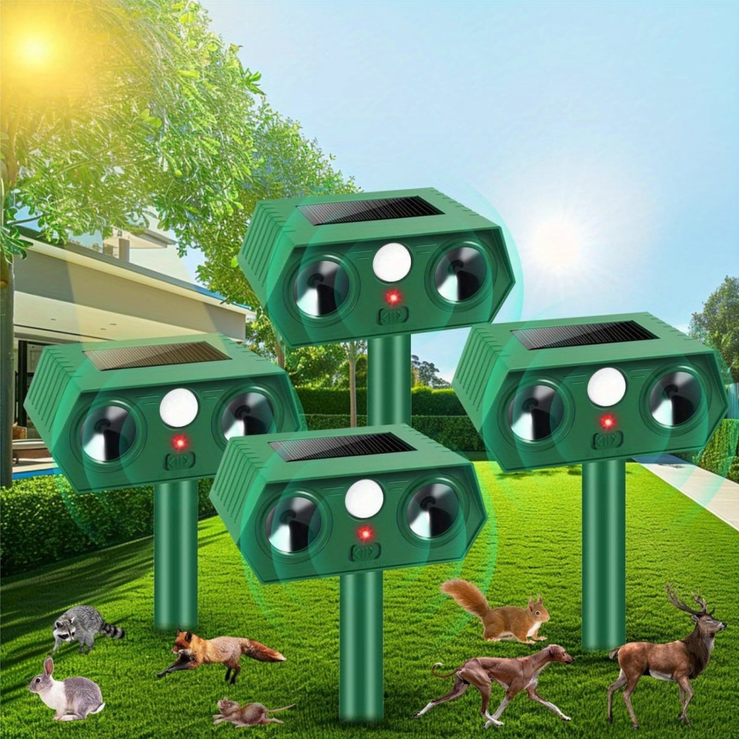 Paddsun 4 Pack Solar Ultrasonic Animal Traps,Cat Traps Outdoor Deer Traps Devices with Motion Sensor Animal Traps to Raccoon Squirrel Rabbit Skunk with lP44 Waterproof for Yard Lawn