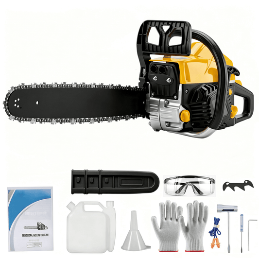 62cc Gas Chainsaw 20 Inch Gas Powered Chainsaw 2-Stroke Handheld Wood Cutting Tree Trimming Saw with Tool Kit, Black & Yellow