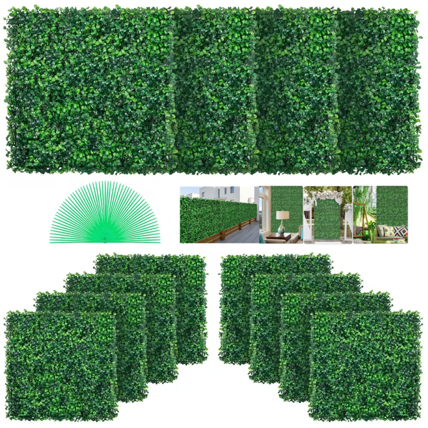 Artificial Boxwood Wall Panels, 12pcs 10"x10" Faux Greenery Milan Grass Backdrop, Realistic Plastic Privacy Screen for Indoor Outdoor Decor