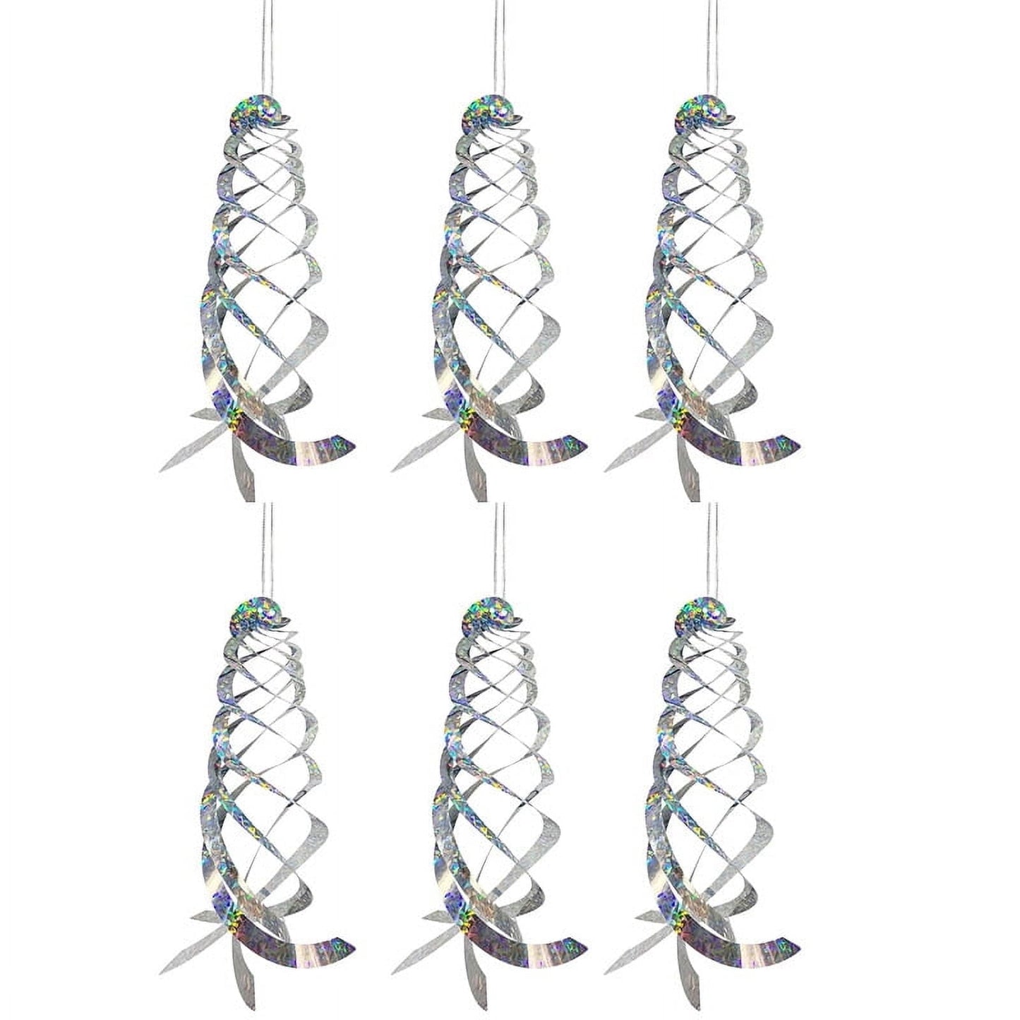 Bird Repellent Spiral Reflectors, 6 Pack Silver Mylar Spinner, Hanging Reflective Bird Deterrent Device, Garden Decorative Scare Birds Away, Like Woodpeckers, Pigeons and Geese