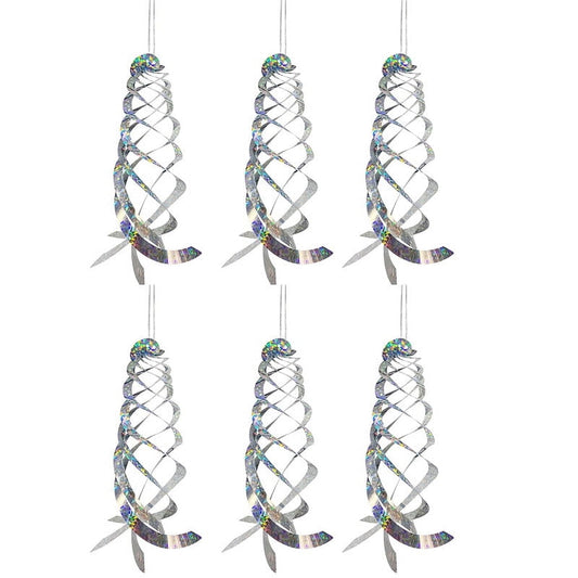 Bird Repellent Spiral Reflectors, 6 Pack Silver Mylar Spinner, Hanging Reflective Bird Deterrent Device, Garden Decorative Scare Birds Away, Like Woodpeckers, Pigeons and Geese