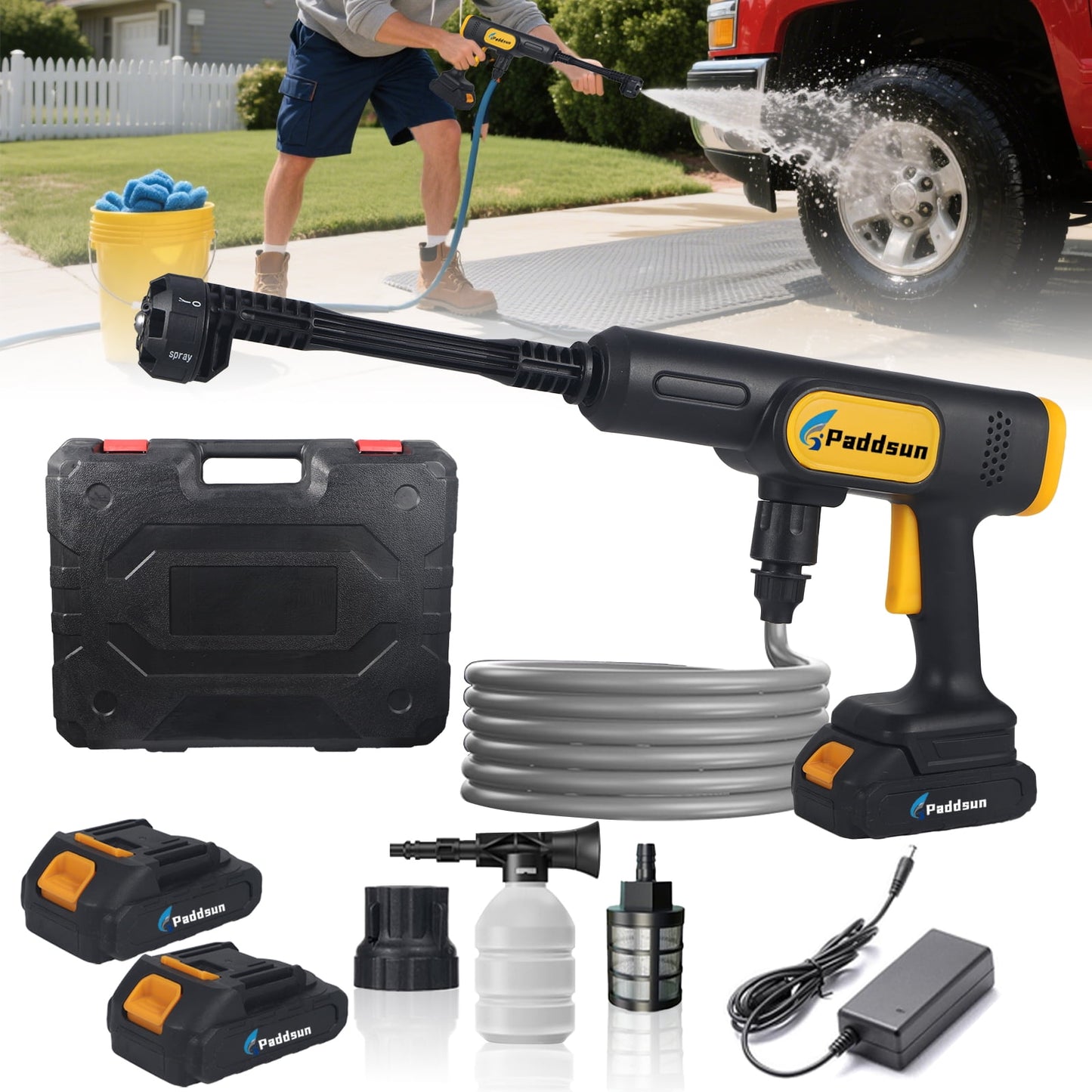 Cordless Pressure Washer, 870PSI 21V Portable Pressure Washer 6-in-1 Nozzle Handheld Car Washer Power Cleaner for Car Patio Floor