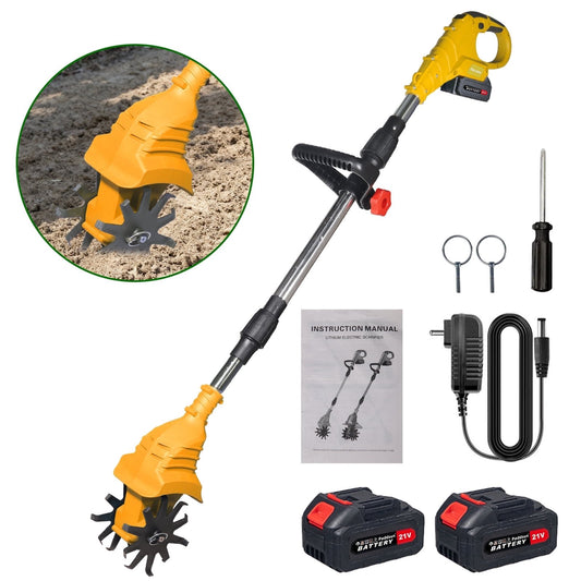 Cordless Tiller Cultivator, 21V Electric Garden Tiller 20 Steel Tines Garden Rototiller for Lawn Gardening Soil Cultivation