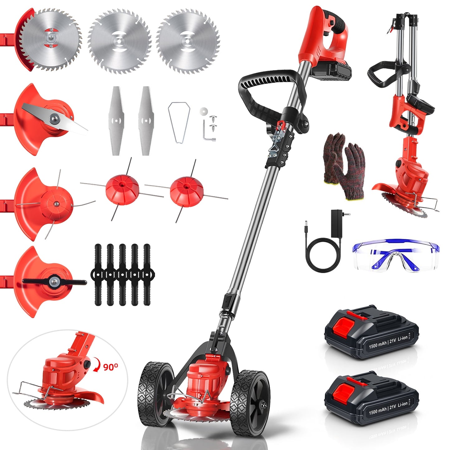 Electric Cordless Grass String Trimmer Lawn Edger Weed Wacker Cutter with 2Battery