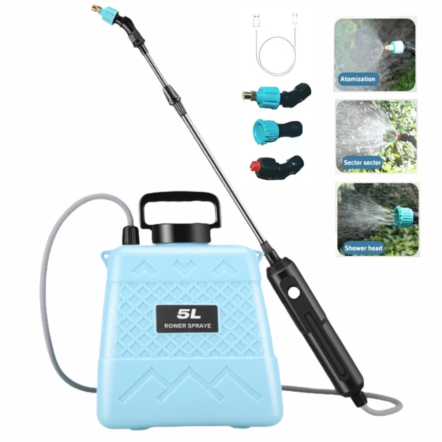 Electric Sprayer, 1.32 Gallon Battery Powered Sprayer with 3 Mist Nozzles Water Pump Sprayers for Yard Lawn and Garden
